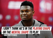 <a href="https://sports.yahoo.com/zion-williamson-nba-summer-league-new-orleans-pelicans-out-of-shape-conditioning-injury-duke-mike-krzyzewski-coach-k-030121703.html" data-ylk="slk:Duke's Coach K tells Forbes;elm:context_link;itc:0;sec:content-canvas;outcm:mb_qualified_link;_E:mb_qualified_link;ct:story;" class="link  yahoo-link">Duke's Coach K tells Forbes</a> that he knew Zion Williamson wasn't ready to play in the Summer League.