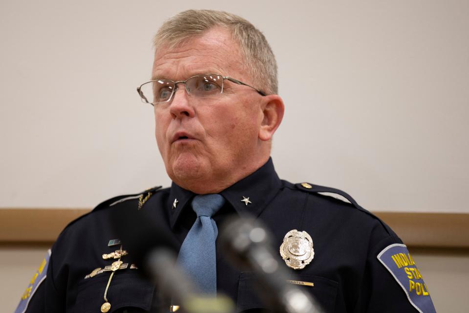 Indiana State Police Superintendent Doug Carter responds to questions after Special Prosecutor Rosemary Khoury announced that a grand jury has decided that the Indianapolis Metropolitan Police officer who fatally shot 21-year-old Dreasjon Reed wonÕt face criminal charges at Indiana State Police Museum in Indianapolis on Tuesday, Nov. 10, 2020.