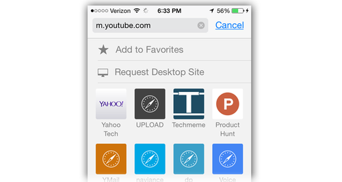 Request Desktop Site button on iPhone