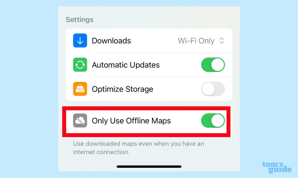 Only use offline maps setting in iOS 17