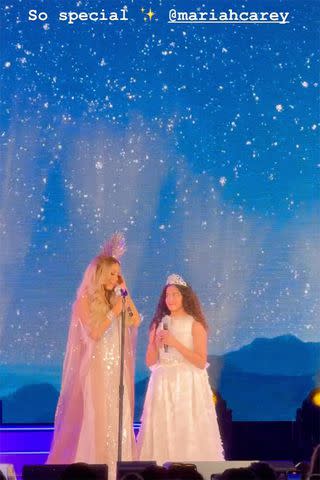 <p>Kim Kardashian /Instagram</p> Mariah Carey performing with daughter Monroe