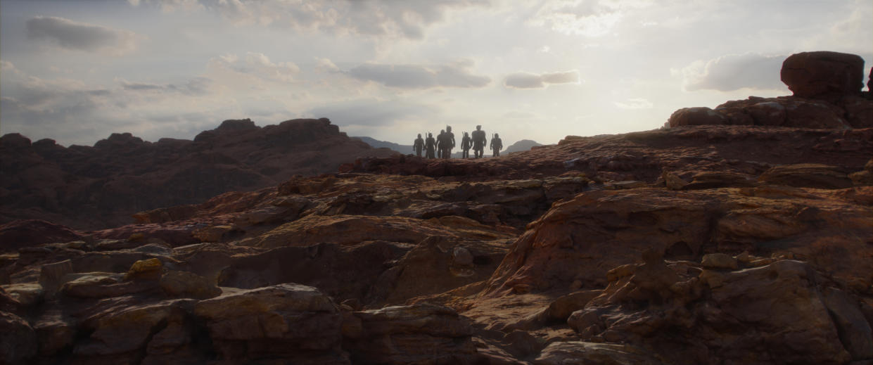 Mandalorians in a scene from 'The Mandalorian' season 3