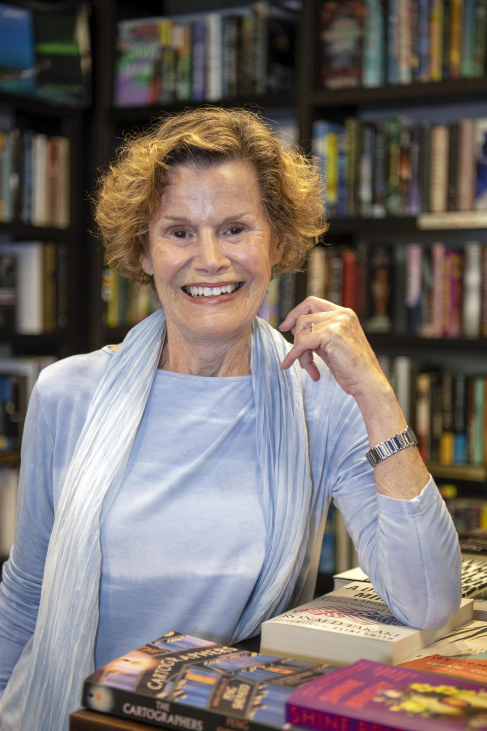 Writer Judy Blume, author of "Are You There God? It's Me, Margaret," poses for a portrait at Books and Books, her non-profit bookstore, on Sunday, March 26, 2023, in Key West, Fla. (AP Photo/Mary Martin)