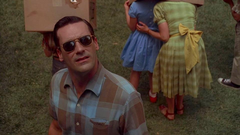 Don Draper (Jon Hamm) doesn’t exhibit best eclipse-safety practices when he looks up with his sunglasses on. AMC
