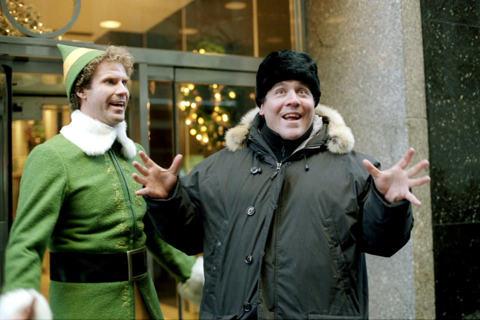 Ferrell and Jon Favreau on the set of Elf (Photo: New Line/Courtesy Everett Collection)