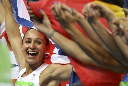 2016 Rio Olympics - Athletics - Final - Women's Heptathlon 800m - Olympic Stadium - Rio de Janeiro, Brazil - 13/08/2016. Jessica Ennis-Hill (GBR) of Britain celebrates her silver medal after the event. REUTERS/Ivan Alvarado