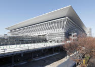 In this Nov. 21, 2019, photo, Tokyo Aquatics Center, a venue for swimming and diving at the Tokyo 2020 Summer Olympics, is seen in Tokyo. (Yukie Nishizawa/Kyodo News via AP, File)