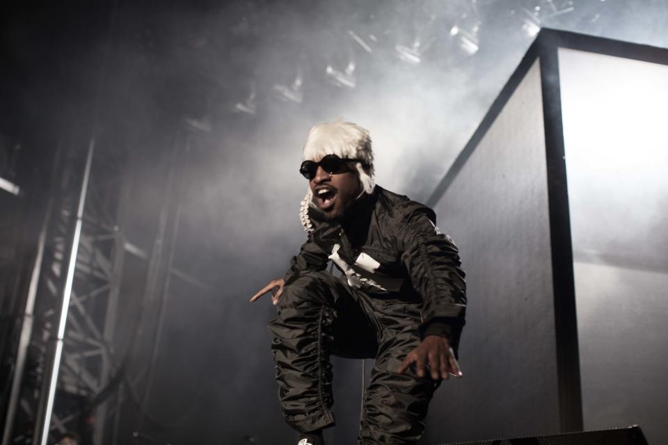 Andre 3000 of Outkast performs at Counterpoint 2014 Sunday, April 27, 2014, in Rome, Ga. (AP Photo/Branden Camp)