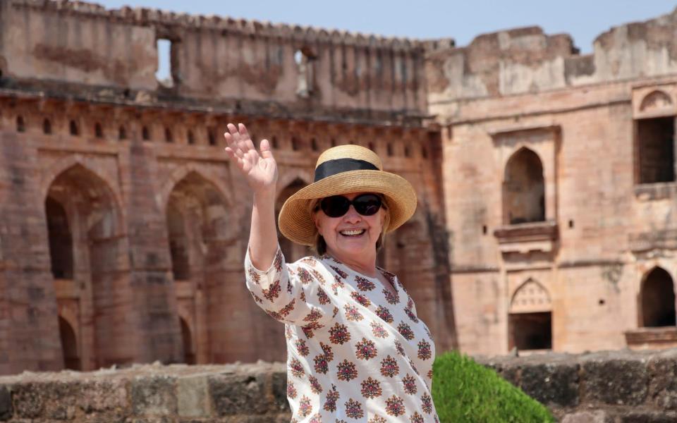 Hillary Clinton during a visit to the Jahaz Mahal monument in Mandu, Madhya Pradesh state, India - AP