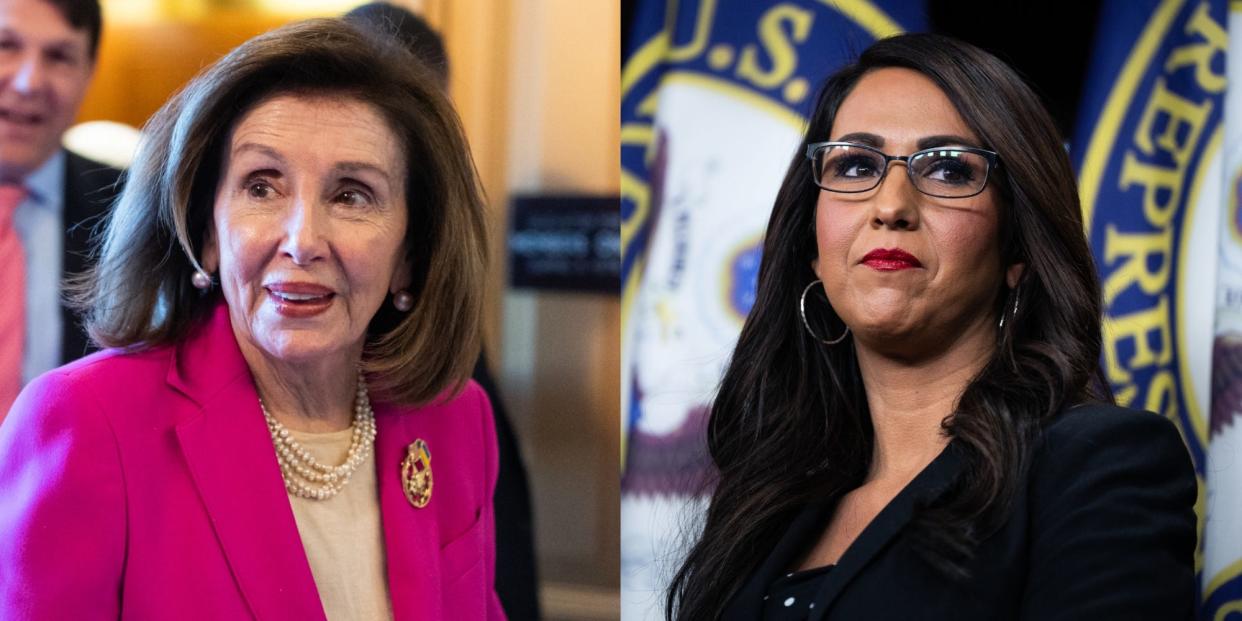 Former House Speaker Nancy Pelosi and Rep. Lauren Boebert of Colorado.