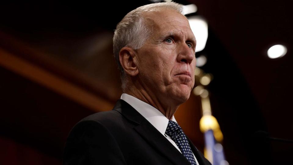 PHOTO: Thom Tillis speaks at a news conference on the Supreme Court at the U.S. Capitol Building on July 19, 2023 in Washington, D.C. (Anna Moneymaker/Getty Images, FILE)