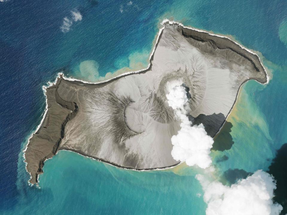 The Hunga Tonga-Hunga Ha'apai volcano was seen smoking on Jan. 7.