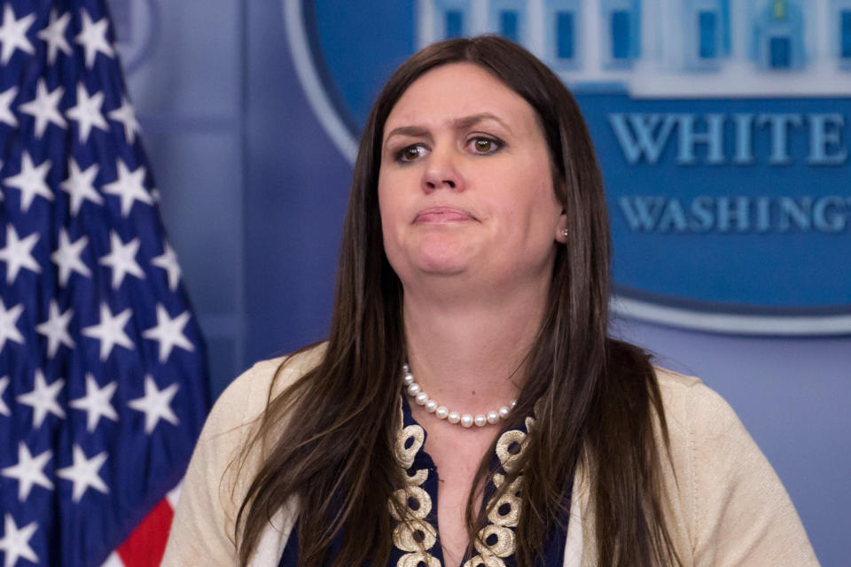 Then-Deputy Press Secretary Sarah Sanders holds a briefing at the White House, May 10, 2017. (Photo: Cheriss May/NurPhoto via Getty Images)