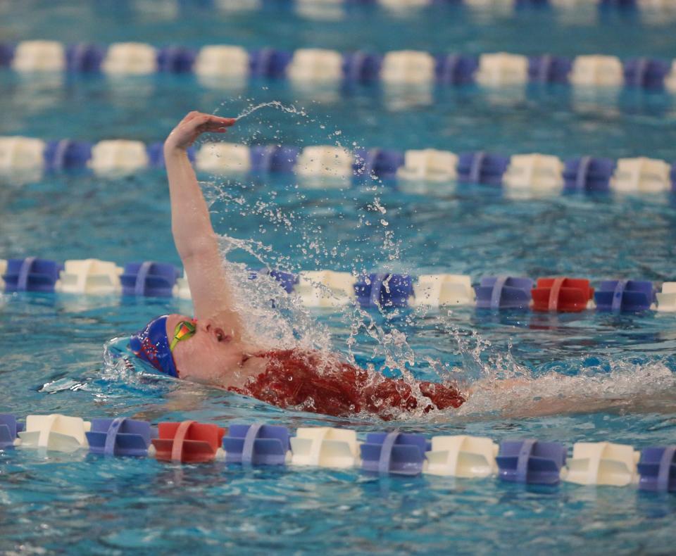 Seaman's Tauren Walz swims in the Topeka West Invite on Wednesday, April 10.