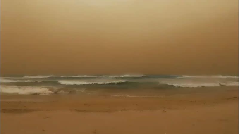 Dust storm at sea in Geraldton, Western Australia