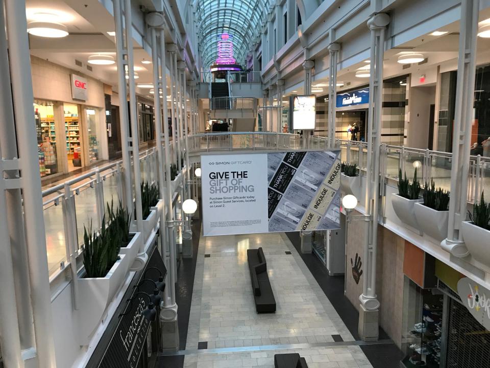 Empty walkways about an hour before the temporary closure of Circle Centre Mall, amid fears over COVID-19, Indianapolis, Wednesday, March 18, 2020.