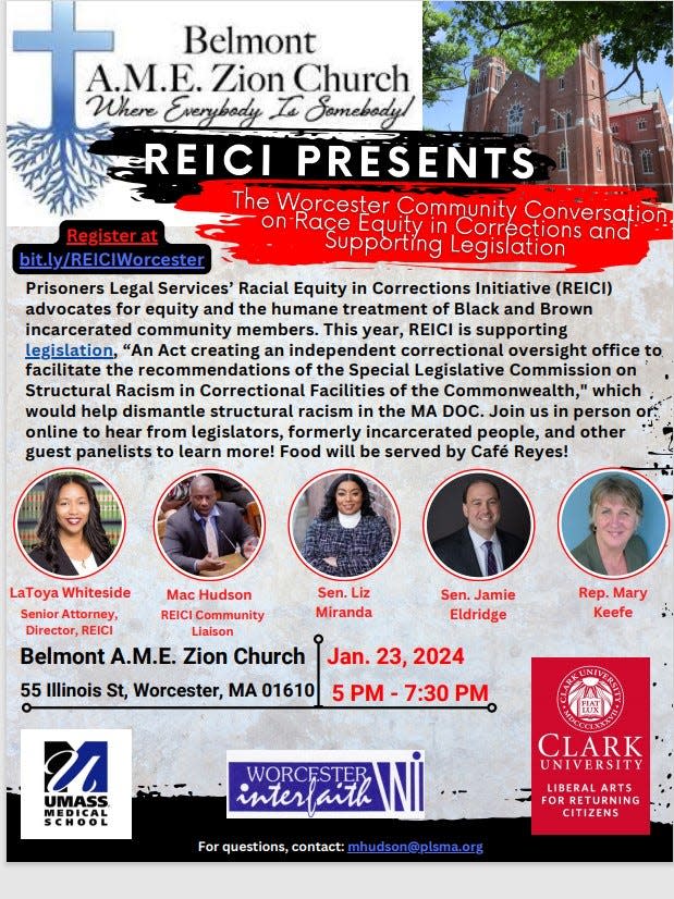 Community leaders invite residents to learn about corrections reform to eradicate structural racism Tuesday at Belmont A.M.E. Zion Church in Worcester.