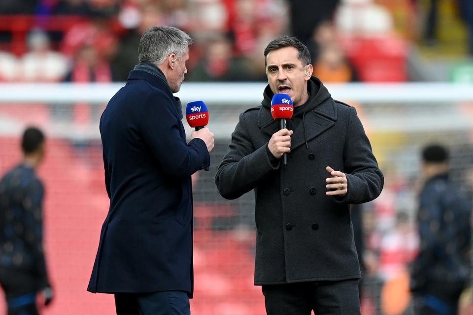 Guardiola had words for Neville, Carragher and Richards after his side’s third successive draw (Getty Images)