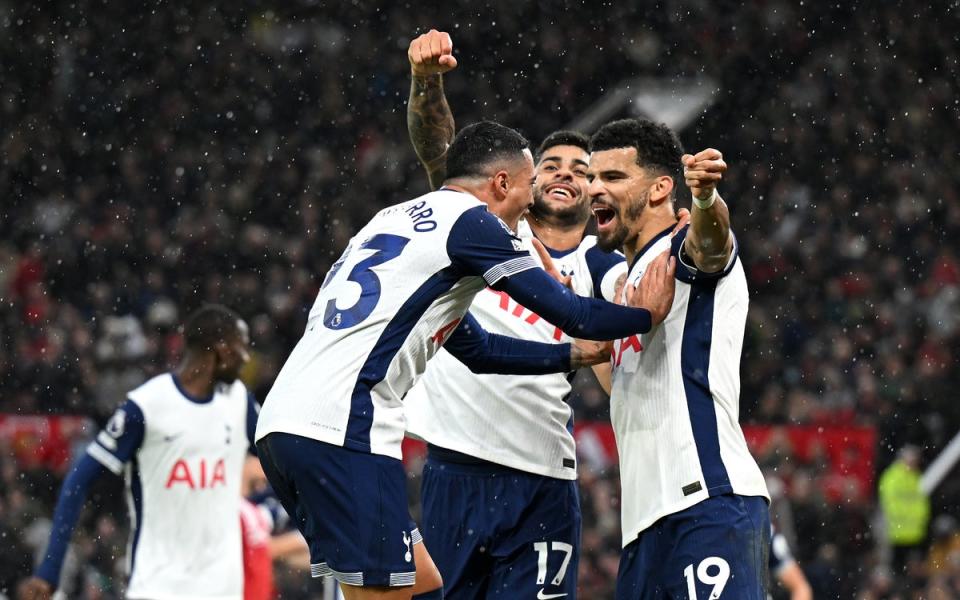 Statement win: Tottenham cruised to victory against 10-man Manchester United (Getty Images)