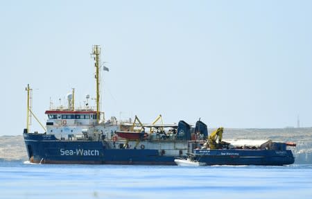 The migrant search and rescue ship Sea-Watch 3 carrying stranded migrants, sails near the island of Lampedusa