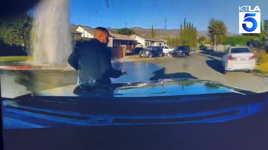Dash-cam video appears to show an LAPD cruiser hit a fellow officer in the street
