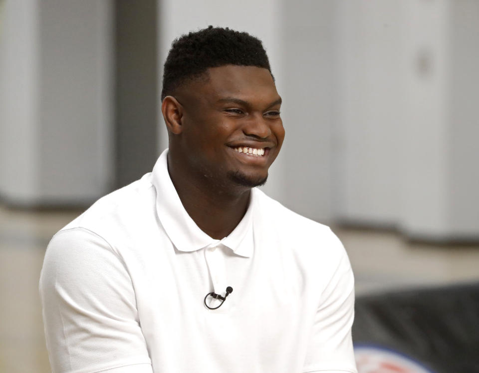 GOOD MORNING AMERICA - Robin Roberts interviews basketball player Zion Williamson, who is projected to be the first overall pick in the 2019 NBA draft, on "Good Morning America," airing Wednesday, June 19, 2019 on the Walt Disney Television Network. (Photo by Lou Rocco/Walt Disney Television via Getty Images)   ZION WILLIAMSON