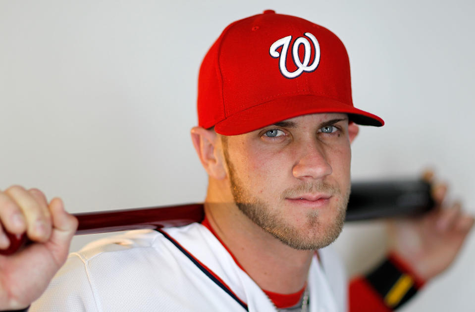 VIERA, FL - FEBRUARY 28: Bryce Harper #34 of the Washington Nationals poses during photo day at Space Coast Stadium on February 28, 2012 in Viera, Florida. (Photo by Mike Ehrmann/Getty Images)