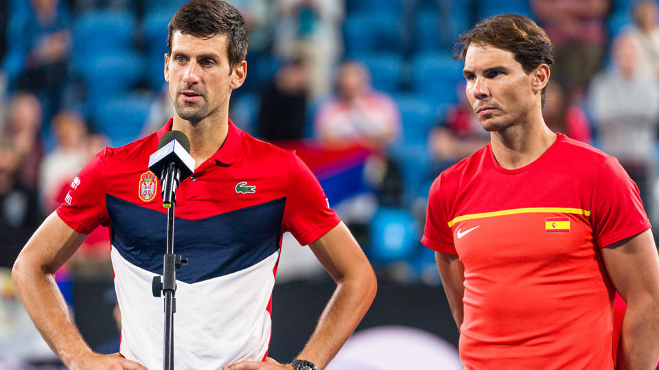 Novak Djokovic and Rafael Nadal, pictured here in Australia earlier in 2020.