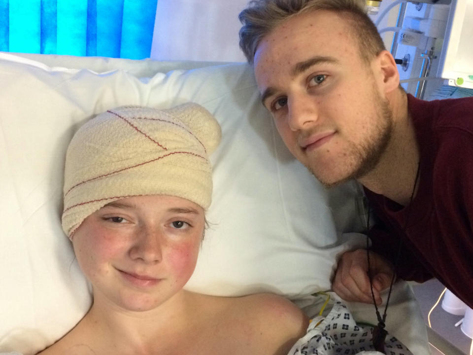 Laura Skerritt in hospital with her boyfriend. See SWNS story SWBRtumour. A 22-year-old from Templecombe whose brain tumour was misdiagnosed as a mental illness is opening up about her terrifying ordeal. When Laura Skerritt began suffering from migraines, sickness and psychosis, she was prescribed anti-depressants and told that her symptoms were caused by anxiety, depression or even that she was bi-polar. The medication had no effect on Lauras condition and over time she deteriorated further. By November 2018, she was struggling to walk and having seizures. A scan at Yeovil District Hospital revealed the news that Laura and her worried parents, Mark and Kate, feared the most. Laura was living with a tennis ball-sized brain tumour and she needed emergency surgery to prevent her having a potentially fatal stroke or seizure.