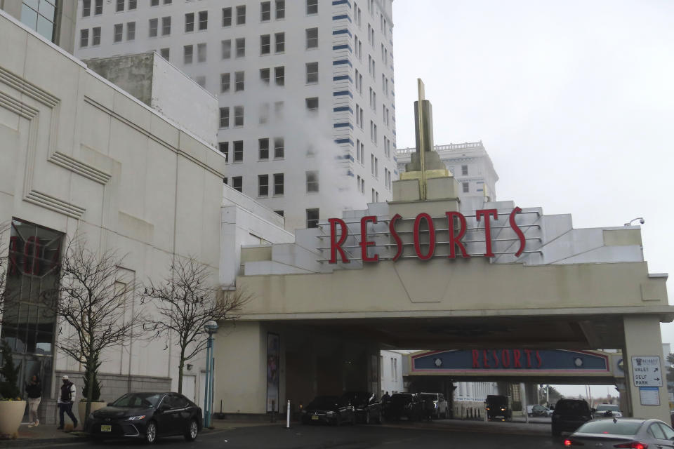 This Dec. 28, 2023 photo shows the exterior of Resorts casino in Atlantic City, N.J. Atlantic City faces challenges in the new year including a potential smoking ban in its nine casinos, and their quest to return to pre-pandemic business levels. (AP Photo/Wayne Parry)
