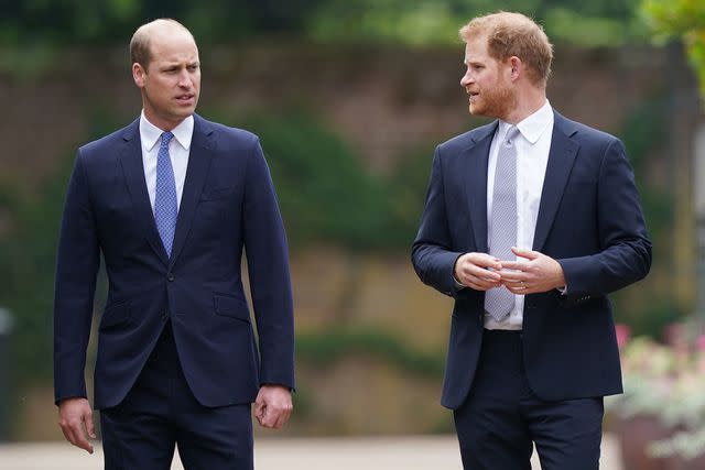 <p>Yui Mok - WPA Pool/Getty Images</p> Prince William and Prince Harry at the 2021 unveiling of a statue of Diana, Princess of Wales