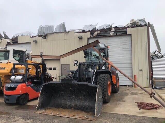 The Central Power Systems and Services building in Hutto, Texas, sustains wind damage on March 15, 2024. (KXAN Photo/Ed Zavala)