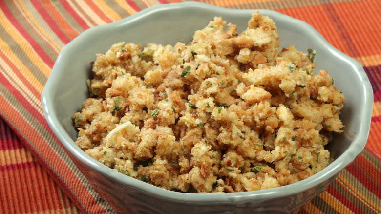 homemade stuffing in a bowl