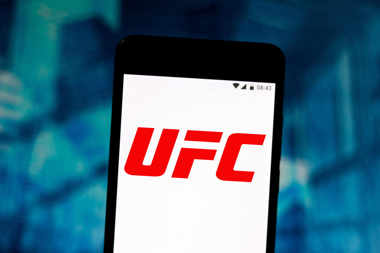 BRAZIL - 2019/08/03: In this photo illustration the National Ultimate Fighting Championship (UFC) logo is seen displayed on a smartphone. (Photo Illustration by Rafael Henrique/SOPA Images/LightRocket via Getty Images)