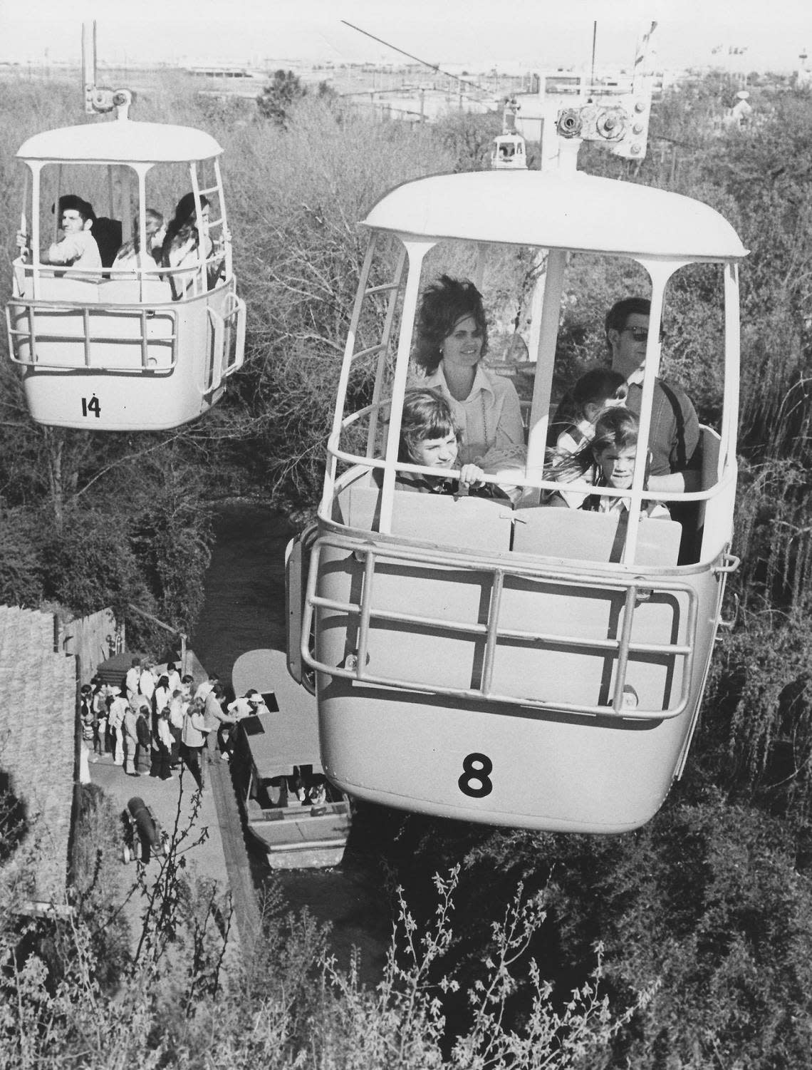 Circa 1973: People enjoying the rides at Six Flags over Texas in Arlington