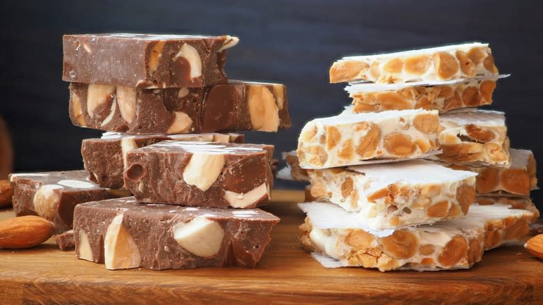 stacks of nougat blocks on table