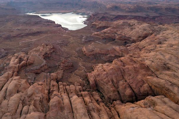 PHOTO: Low water levels are visible at Lake Powell, Sept. 8, 2022, near Ticaboo, Utah. (David Mcnew/Getty Images, FILE)