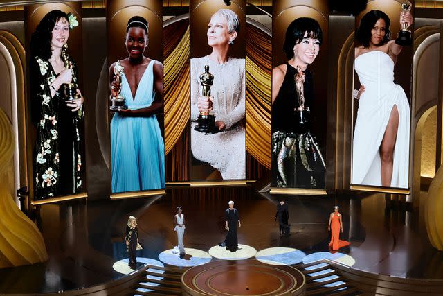 <p>Kevin Winter/Getty Images</p> Mary Steenburgen, Lupita Nyong'o, Jamie Lee Curtis, Rita Moreno, and Regina King at the 2024 Oscars