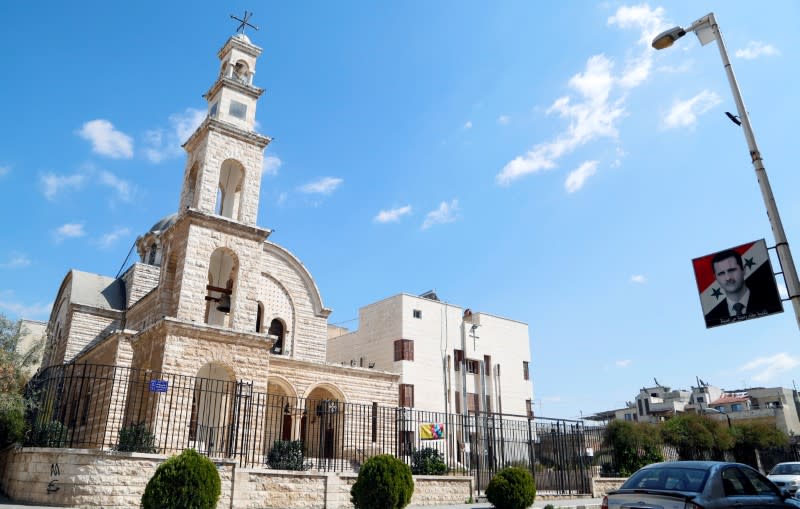 A view of a closed church, as all religious gatherings are suspended over concerns of the spread of coronavirus disease (COVID-19) in Hama