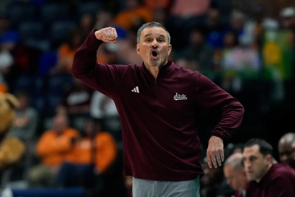 Mississippi State head coach Chris Jans reacts on the sideline Friday during the Bulldogs’ upset of Tennessee.