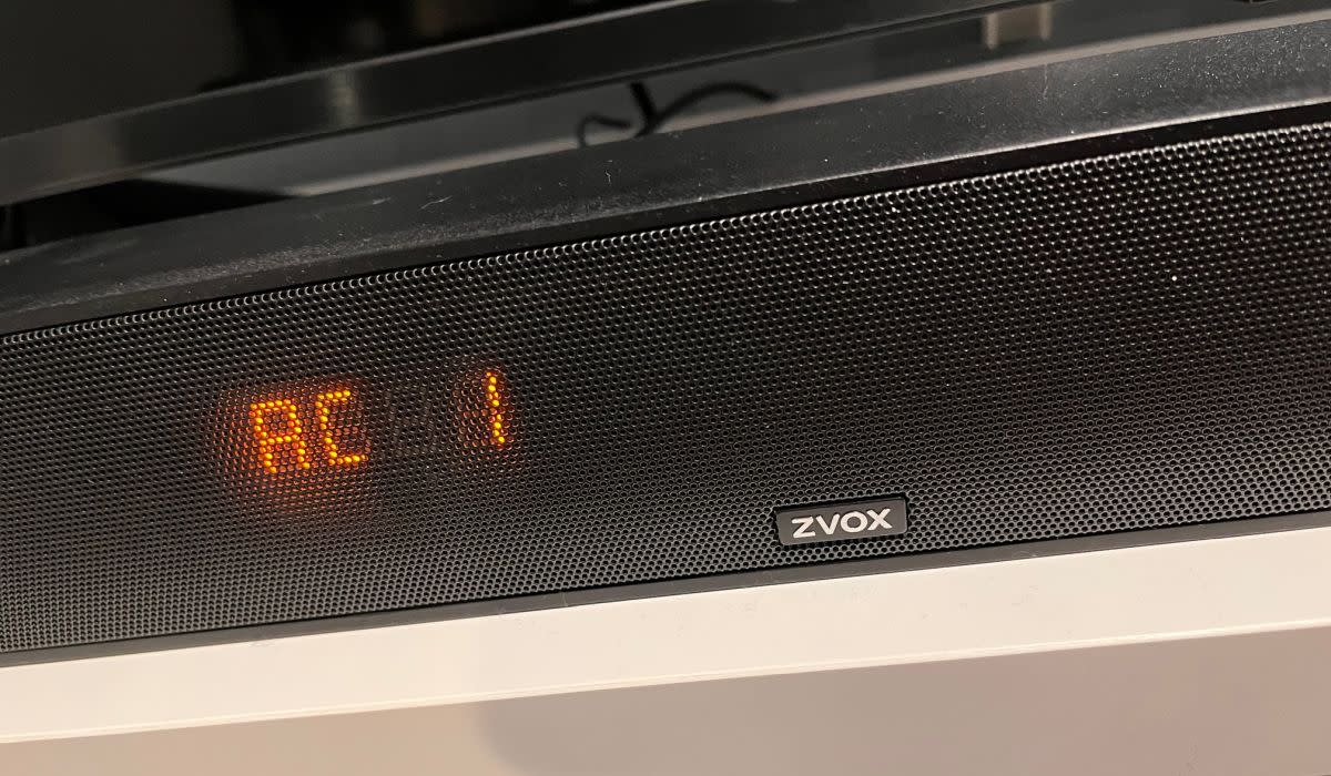 The Zvox AV355's amber LED displaying a mode setting.