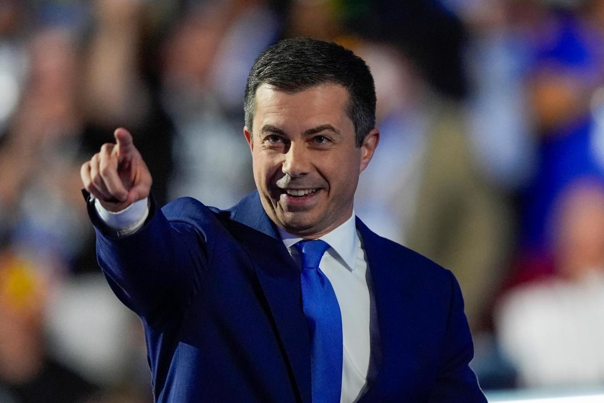 <span>Pete Buttigieg speaks at the Democratic national convention in Chicago, Illinois, on 21 August.</span><span>Photograph: Charles Rex Arbogast/AP</span>