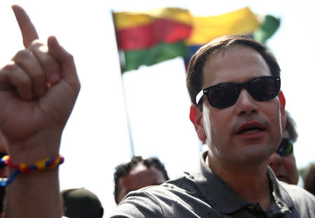 U.S. Senator Marco Rubio visits the Colombia-Venezuela border at the Simon Bolivar International Bridge on the outskirts of Cucuta, Colombia February 17, 2019. REUTERS/Edgard Garrido