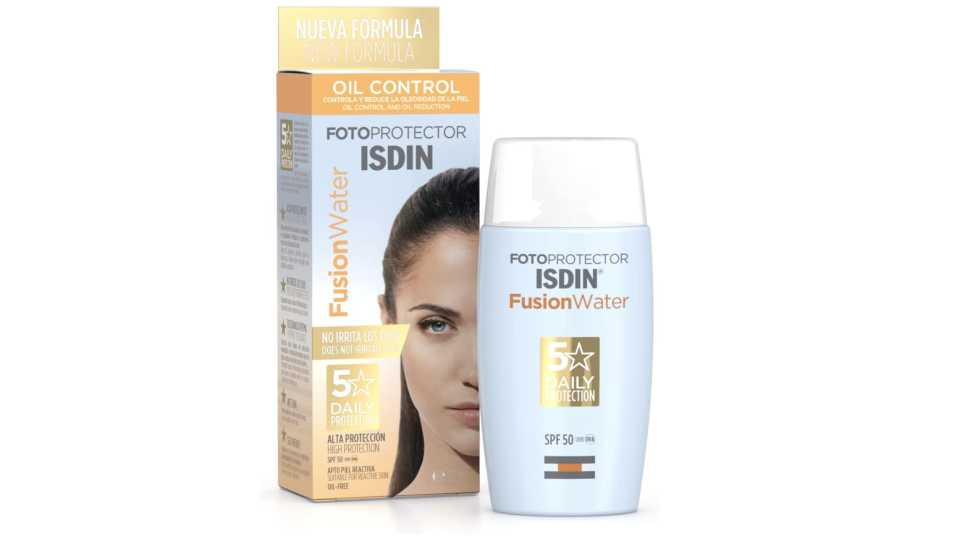 ISDIN Fotoprotector Fusion Water SPF 50, Protector Solar Facial de fase acuosa para uso diario, Textura ultra ligera, 50 ml. (Foto: Amazon.com.mx)