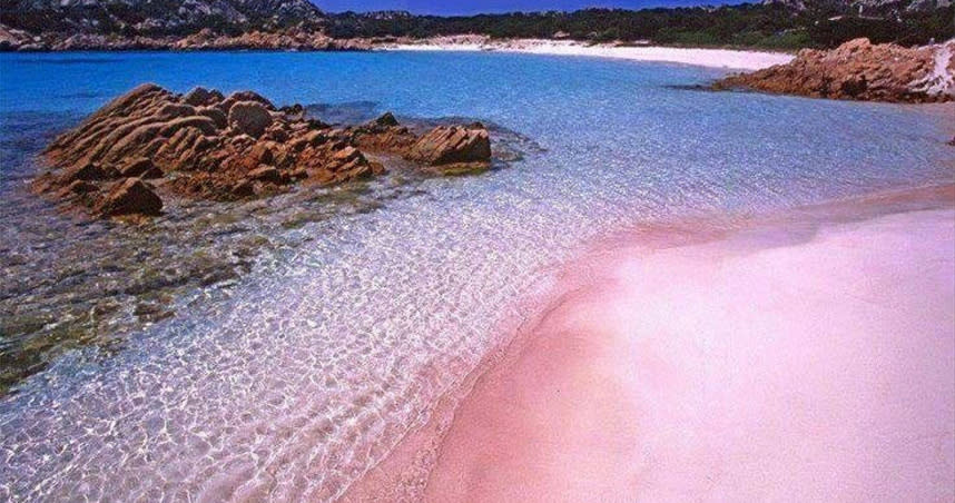 義大利薩丁尼亞布德利島的「粉紅沙灘」。（圖／翻攝自X）