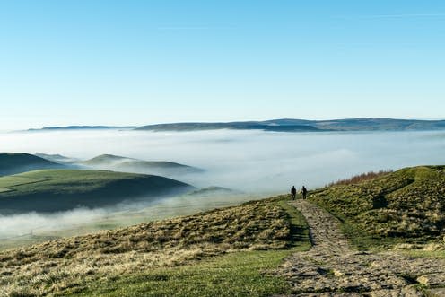 <span class="caption">Mam Tor, Peak District.</span> <span class="attribution"><a class="link " href="https://www.shutterstock.com/image-photo/two-hikers-walk-along-great-ridge-547057717?src=6Dah0_2nGxkTq0TYP41VjQ-1-63" rel="nofollow noopener" target="_blank" data-ylk="slk:Muessig/Shutterstock.;elm:context_link;itc:0;sec:content-canvas">Muessig/Shutterstock.</a></span>