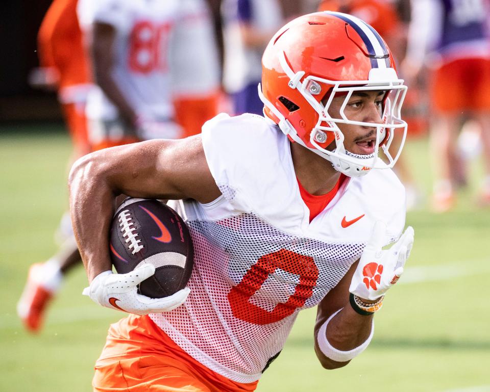 Clemson wide receiver Antonio Williams (0) at the Allen N. Reeves Football Complex during practice in Clemson, S.C. Friday, August 5, 2022.