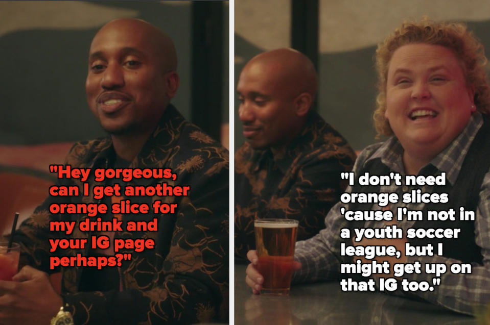 Pam throws some shade at Gary after he asks their bartender, Rachelle, for an orange slice