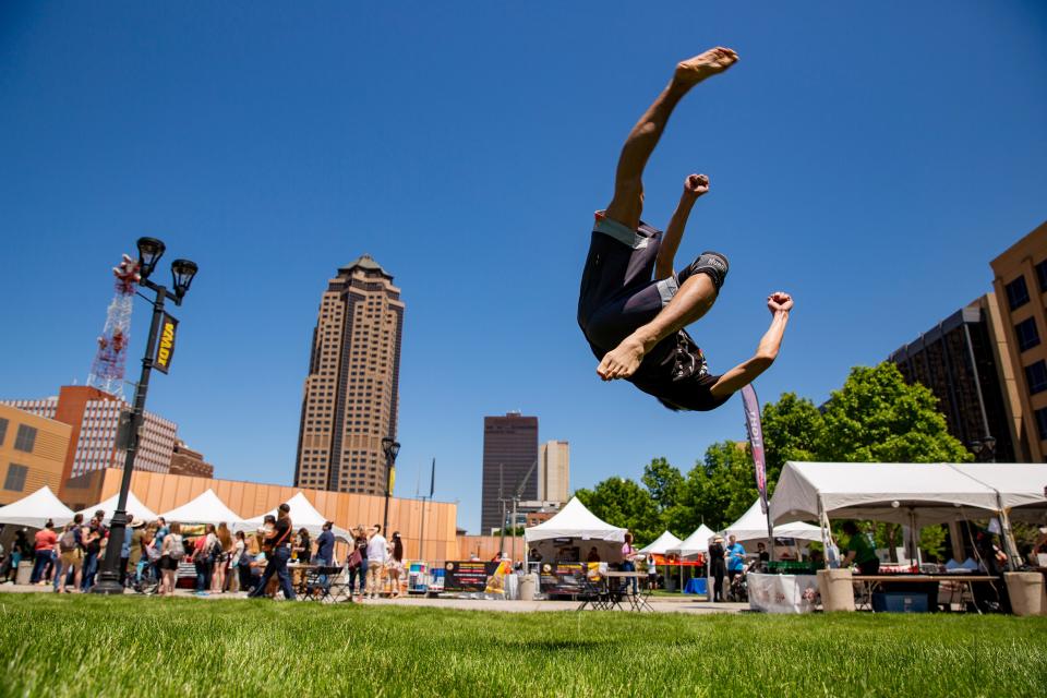 James Cam does martial arts tricking during the CelebrAsian festival in Western Gateway Park in 2022.