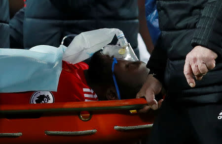Soccer Football - Premier League - Manchester United vs Southampton - Old Trafford, Manchester, Britain - December 30, 2017 Manchester United's Romelu Lukaku is stretchered off after sustaining an injury Action Images via Reuters/Jason Cairnduff